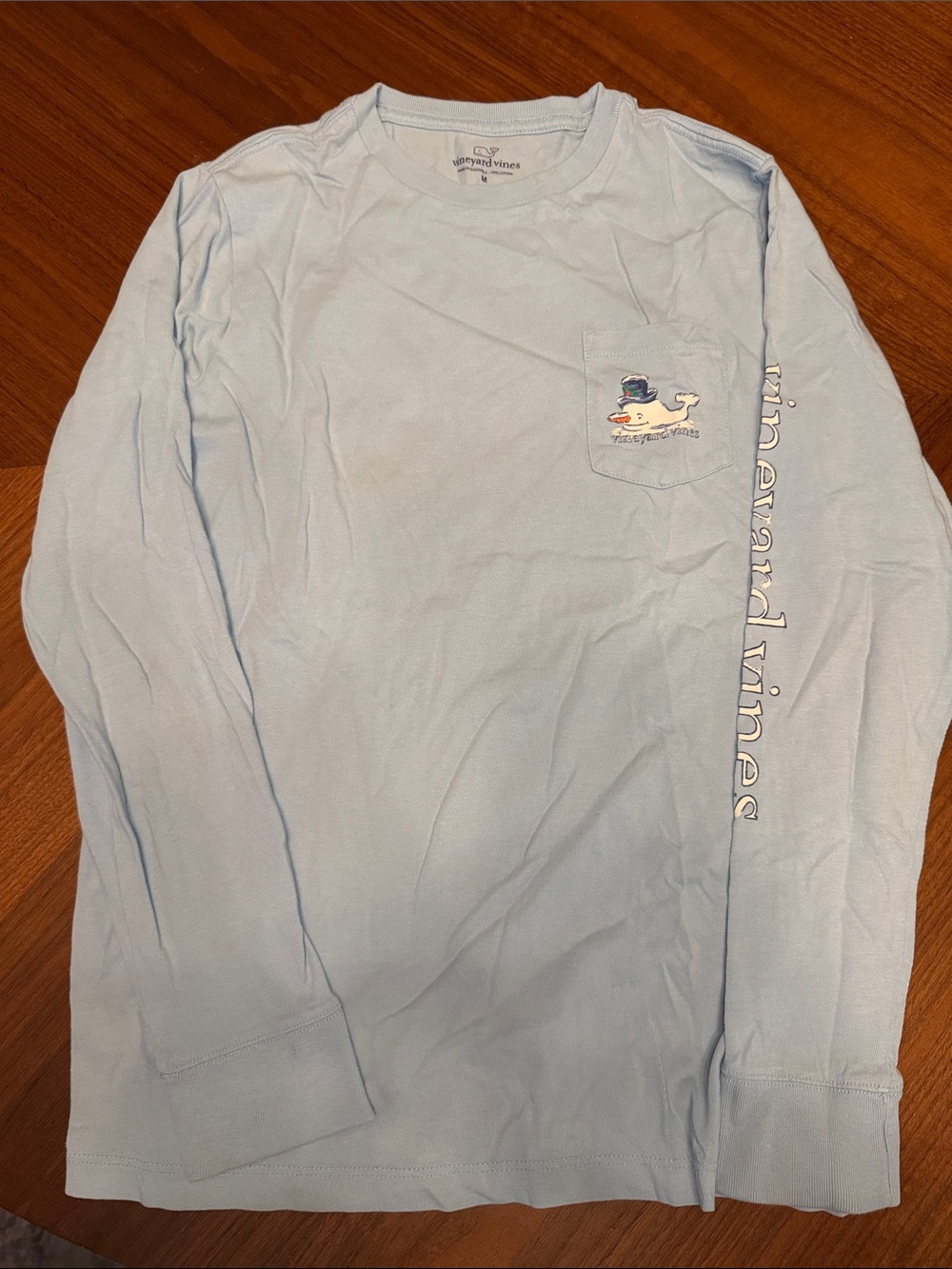 Vineyard Vines Light Blue Long-Sleeve Pocket Tee with Whale Logo